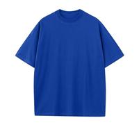 T-shirts surdimensionnés en coton épais à col rond et manches courtes pour homme, coupe ample, basique, doux, classique, bleu royal, Taille L