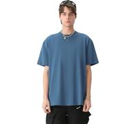 T-shirts surdimensionnés en coton épais à col rond et manches courtes pour homme, coupe ample, basique, doux, classique, bleu jean, XX-Large