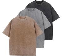 T-Shirts Surdimensionnés Hommes Coton Unisexe Manches Courtes Casual Loose Wash Solid Basic Tee Tops（Black+Grey+Coffee-S）