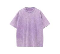 T-Shirts Surdimensionnés Hommes Coton Unisexe Manches Courtes Casual Loose Wash Solid Basic Tee Tops（TPurple-S）