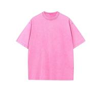 T-Shirts Surdimensionnés Hommes Coton Unisexe Manches Courtes Casual Loose Wash Solid Basic Tee Tops（TRose Red-S）