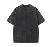 T-Shirts Surdimensionnés Hommes Coton Unisexe Manches Courtes Casual Loose Wash Solid Basic Tee Tops（TBlack-S）