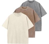 T-Shirts Surdimensionnés Hommes Coton Unisexe Manches Courtes Casual Loose Wash Solid Basic Tee Tops（Grey+Coffee+Apricot-S）