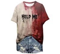 T-shirts tendance pour femme pour Halloween, col rond, t-shirt graphique, parfait pour les tenues d'été avec un jean ou une jupe, polyvalent et confortable pour toute occasion décontractée, rouge, XL