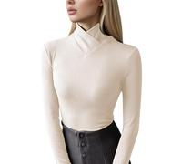 T-shirts Un T-shirt décontracté et chaud avec col mi-haut et manches longues en velours allemand Style Maillard, beige, XL (3)