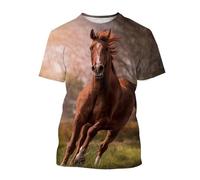 T-Shirts Unisexes à Manches Courtes imprimés en 3D, Motif Cheval, Animal, Fantaisie, Amusants, surdimensionnés(Brown,XS)