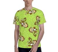 T-shirts verts à col rond pour homme - Imprimé singe astucieux - Manches courtes - Coupe classique - T-shirts décontractés et élégants pour hommes, Noir , L