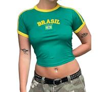 T-shirts vintage pour bébé pour femmes, chemise brésilienne Y2k, hauts courts de football des années 2000, hauts de sortie, vert émeraude, L