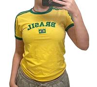 T-Shirts Vintage pour bébé pour Femmes, Chemise brésilienne Y2k, Hauts Courts mexicains, Hauts en Jersey des années 2000, Hauts de Sortie d'été, Jaune Brasil 1, Taille L
