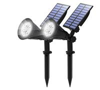 T-SUN [2 Pack LED Solaire Projecteur, Lampe Solaire de 4 LED, Étanche Extérieur Lampe Jardin，Éclairage de Sécurité Paysage Lumière pour Chrismas Arbre, Clôture, Patio, Fête.(Blanc Froid 6000K)