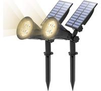 T-SUN [2 Pack LED Solaire Projecteur, Lampe Solaire de 4 LED, Étanche Extérieur Lampe Jardin，Éclairage de Sécurité Paysage Lumière pour Chrismas Arbre, Clôture, Patio, Fête. （Blanco Naturel 4000K