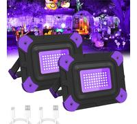 T-SUN 2 Pièces Lumière Noire UV, 6000mAh Projecteur LED Rechargeable, Lumière Noire Ultraviolet avec Support Rotatif 180°，400-405NM Projecteur UV pour Halloween Noël Soirée Body Painting Disco