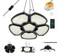 T-SUN 65W 2500LM Éclairage LED Garage pour Dewalt Batterie, 6000K Projecteur LED Rechargeable 5+1 Panneau Ajustables Projecteur Chantier Portable pour Camping, Chantier, Garage, Atelier(Sans Batterie)