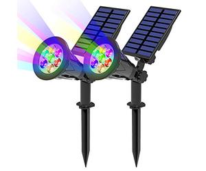 T-SUN 7 LED Lampe Solaire 2Packs Solaire Projecteur avec 7 Couleurs Changent Extérieur sans Fil Etanche IP65 Lampe Jardin avec 180° Réglable Spot Solaire Extérieur pour Jardin, Cour, Extérieur, Chemin