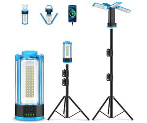 T-SUN Lampe Chantier LED Rechargeable avec Trépied Extensible, 10400mAh Projecteur LED Rechargeable avec Port USB/Type-C, 6000K Haut/Moyen/Bas/SOS Modèle Lampe de Travail Pour Camping Garage Chantier