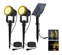 T-SUN Lampe Solaire Jardin Spot Solaire Lampe Solaire Extérieur Projecteur Solaire Exterieur avec Etanche IP65 pour Arrarbres, Jardin, Chemins, Pelouses, Terrasses (Jaune chaud 3000K)