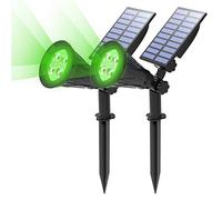 T-SUN Spot Solaire 2 packs Lampe Solaire Extérieur Projecteur Solaire Exterieur 4 LED, Etanche IP65, 2 Modes d'éclairag, 180° Réglable, Eclairage Extérieur pour Arbre, Jardin, Chemin(vert)