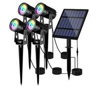 T-SUN Spot Solaire Extérieur 4 EN 1 Lampe Solaire Exterieur Couleur 2 Modes d'Éclairage RGB Lumière Solaire de Jardin Etanche IP65, 3 Mètres Cable, Eclairage Exterieur Solaire pour Jardin, Chemin