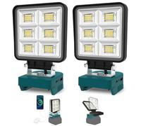 T-SUNUS Projecteur LED de Chantier 48W, 5200LM, Lampe Rechargeable USB-C & USB, Compatible avec Batterie 18V Makita, pour Atelier Camping Automobiles Garage 2 Pièces(Sans Batterie)
