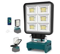 T-SUNUS Projecteur LED de Chantier 48W, 5200LM, Lampe Rechargeable USB-C & USB, Compatible avec Batterie 18V Makita, pour Atelier Camping Garage Automobiles (Sans Batterie)