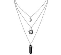 T TAKONE Collier gothique avec soleil, lune et cristal noir - Collier 3 en 1 superposé - Bijou sorcière pour femme et tenues Y2K, Einheitsgrösse, Métal, Sans objet