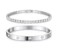 T TAKONE Lot de 2 bracelets de tennis pour femme - En acier inoxydable avec zircone cubique - 18 cm de long - Cadeau élégant pour femme, 18, Acier inoxydable, /