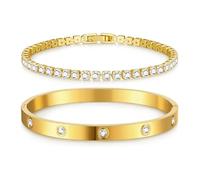 T TAKONE Lot de 2 bracelets de tennis pour femme - En acier inoxydable avec zircone cubique - 18 cm de long - Cadeau élégant pour femme, 18, Acier inoxydable, /