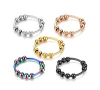 T TAKONE Lot de 5 bagues anti-stress avec perles colorées, soulagement efficace de l'anxiété et bague anti-stress, idéal comme bague pour filles et femmes, Acier inoxydable, /