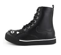 T.U.K. Kitty Combat Boot Sneaker - Cuir végétalien - Kitty Character - Fermeture à glissière latérale facile d'accès - 7 Eyelet Lace Up - Bottes pour femmes - Couleur Noir - Taille EU40