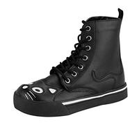 T.U.K. Kitty Combat Boot Sneaker - Cuir végétalien - Kitty Character - Fermeture à glissière latérale facile d'accès - 7 Eyelet Lace Up - Bottes pour femmes - Couleur Noir - Taille EU41