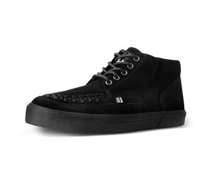 T.U.K. Mid Top Creeper Sneaker - Chaussures pour Hommes et Femmes - Couleur Black Suede - Chaussures à Lacets en Cuir et Daim de Style Puck, Goth et Rocker - Taille 43