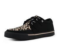 T.U.K. Vegan Creeper Sneaker - Chaussures pour Hommes et Femmes - Couleur Black Canvas and Leopard Print - Chaussures à Lacets en Cuir et Daim de Style Puck, Goth et Rocker - Taille 46