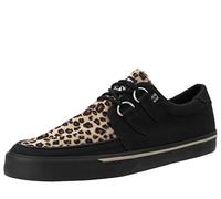 T.U.K. Vegan Creeper Sneaker - Chaussures pour Hommes et Femmes - Couleur Black Canvas and Leopard Print - Chaussures à Lacets en Cuir et Daim de Style Puck, Goth et Rocker - Taille 44