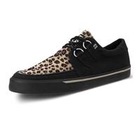 T.U.K. Vegan Creeper Sneaker - Chaussures pour Hommes et Femmes - Couleur Black Canvas and Leopard Print - Chaussures à Lacets en Cuir et Daim de Style Puck, Goth et Rocker - Taille 40
