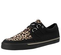 T.U.K. Vegan Creeper Sneaker - Chaussures pour Hommes et Femmes - Couleur Black Canvas and Leopard Print - Chaussures à Lacets en Cuir et Daim de Style Puck, Goth et Rocker - Taille 43
