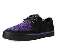 T.U.K. Vegan Creeper Sneaker - Chaussures pour Hommes et Femmes - Couleur Black Canvas and Purple Leopard Print - Chaussures à Lacets en Cuir et Daim de Style Puck, Goth et Rocker - Taille 41