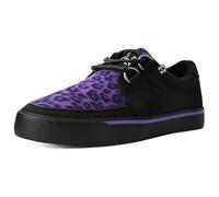 T.U.K. Vegan Creeper Sneaker - Chaussures pour Hommes et Femmes - Couleur Black Canvas and Purple Leopard Print - Chaussures à Lacets en Cuir et Daim de Style Puck, Goth et Rocker - Taille 42