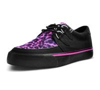 T.U.K. Vegan Creeper Sneaker - Chaussures pour Hommes et Femmes - Couleur Black Pink Canvas and Leopard Print - Chaussures à Lacets en Cuir et Daim de Style Puck, Goth et Rocker - Taille 36
