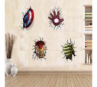 T-YU Nouveaux autocollants muraux de super-héros en 3D Hulk Captain America pour garçons, autocollants muraux à décorer pour chambre, salon, décoration de la maison (39,9 x 60,2) cm