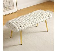 T-ZBDZ Banc Bout de Lit Banquette Rembourré en Velours, Banc d'entrée Capitonnée Assise, 110 x 46 x 46 CM, Pieds en Métal Doré, Ottoman pour Entrée Salon Chambre à Coucher, Beige