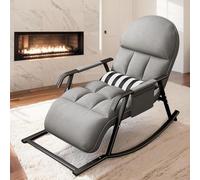 T-ZBDZ Fauteuil à Bascule Rocking Chair Adulte, Fauteuil a Bascule Fauteuil Allaitement, Dossier et Repose-Pieds Réglable en 5 Positions, Chaise à Bascule pour Chambre Salon Balcon, Gris