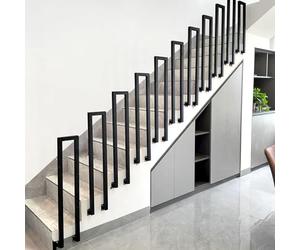T-ZBDZ Garde Corps Escalier Interieur Noir, Rampe Escalier Forme U, Main Courante en U pour Exterieur, Rambarde en Métal, Garde-Corps pour Porche Jardin Garage Âgés (95CM / Installation Latérale)