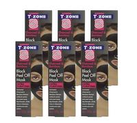 T-Zone Lot de 6 masques exfoliants noirs ultra purifiants au charbon de bois et bambou 50 ml, spécialement formulés pour débloquer les pores et enlever les points noirs, hydrater et adoucir la peau