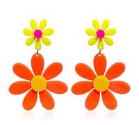 T-ztoss Boucles d'oreilles en acrylique pour femme, boucles d'oreilles pendantes double marguerite, fleurs jaunes et blanches Y2k des années 60 et 70 accessoires de bijoux, Small, Acrylique, Pas de