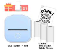 T02 Mini imprimante thermique Phomemo T02 d'autocollants Machine Portable Bluetooth imprimante de poche fournitures d'étude pour Photos Notes - Type Blue with 3rolls