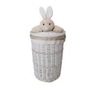 T07Rd-b Panier à linge rond en osier avec couvercle en peluche lapin beige 60 l D.39 H.55
