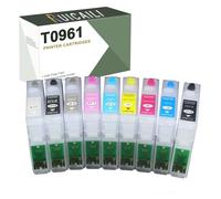 T0961-T0969 Cartouche d’Encre de Recharge 9 Couleurs Compatible pour Epson T0961 Remplacement Compatible avec Le Stylet R2880,9 Pack (BK, C, M, Y, LC, LM, LK, MBK, LLK)