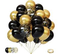 T1086 Lot de 60 ballons d'anniversaire noirs et dorés métallisés de 30,5 cm - Ballons à confettis noirs pour mariage, nouvel an, fête d'entreprise, décoration de fête