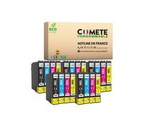 COMETE CONSOMMABLE T1285 T128 Pack de 20 Cartouches d'encre compatibles avec EPSON T128 XL / C13T12854012 / T1285 = T1281 + T1282 + T1283 + T1284 - 5 Noir + 5 Cyan + 5 Magenta + 5 Jaune Noir