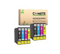 COMETE CONSOMMABLE T1285 T128 Pack de 8 Cartouches d'encre compatibles avec EPSON T128 XL / C13T12854012 / T1285 = T1281 + T1282 + T1283 + T1284 - 2 Noir + 2 Cyan + 2 Magenta + 2 Jaune Noir